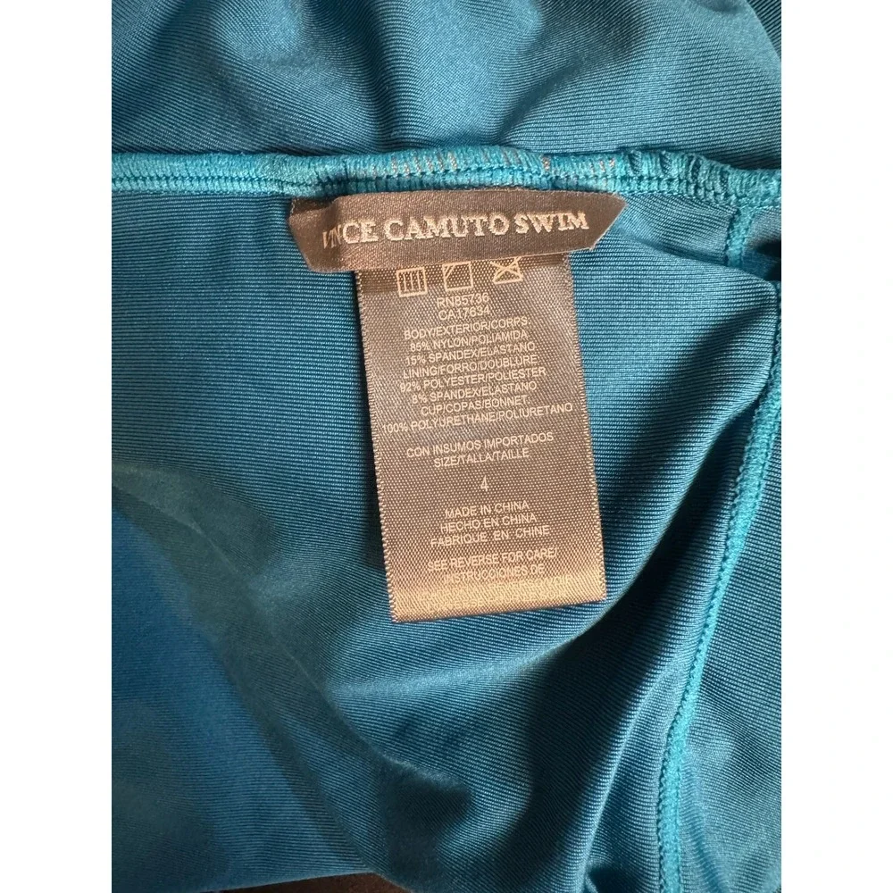 Vince Camuto Womens Serengeti Shades Swimsuit 4 Aqua Ring Halter Top One Piece - Picture 8 of 8